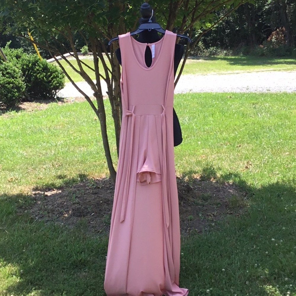 Women’s Pink Ribbed Belted Romper with Drape and One Button Keyhole Back
